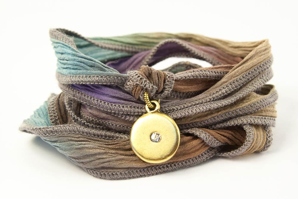 Evil Eye Jewelry, Silk Wrap Bracelet, Eco-friendly, Boho Chic, Tie Dye, Wrap Bracelet, Yoga Jewelry, Ombre Ribbon - sdccc