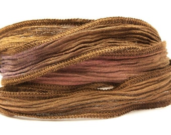 Cafe Mocha Handmade Silk Ribbon - Four Shades of Brown Blended - 402