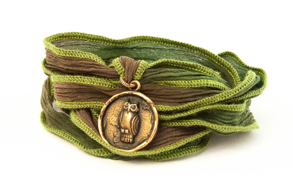 Owl Jewelry, Silk Wrap Bracelet, Eclectic Jewelry, Gift for Teen, Inspirational Bracelet, Bohemian J
