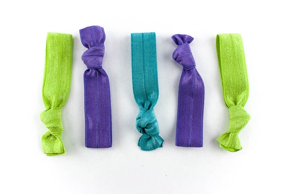 Spring Green Purple And Aqua Hair Tie Set 5 Rhinestone And Etsy