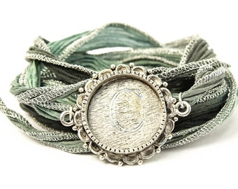 Monogram Orante Jewelry, Silk Wrap Bracelet, Eco-friendly, Boho Chic, Wrap Bracelet, Yoga Jewelry, Custom Initial Jewelry - olpc