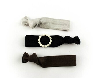 Fine Pearl Wreath Hair Tie Set - 3 Pearl and Elastic Hair Ties that Double as Bracelets