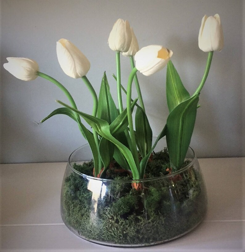 Artificial Tulips Real Touch White Faux Flowering Tulip Bulbs Image 0