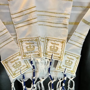 WHITE & GOLD Yeshua Messianic Tallit Prayer Shawl King of Kings and Lord of Lords image 2