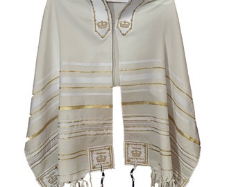 BLANCO Y ORO Yeshua Mesiánico Tallit Oración Mantón Rey de Reyes y Señor de Señores