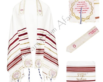 Quantity 5 of The Blood of Yeshua Jesus Messianic Christian Red Prayer Shawls Tallit & Yeshua Talit Bags