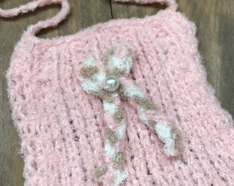 Recién nacido rosa Romper, bebé crochet traje, traje de bebé, arco romper, bebé foto Prop