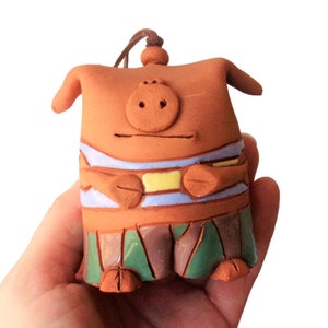 Terracotta Pig Wind Chime: Handmade Folk Art Garden Bell