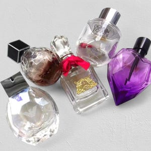 Juego de frascos de perfume de diseño: estilo vintage Y2K, vidrio facetado, frascos rellenables, acabado transparente y tintado.