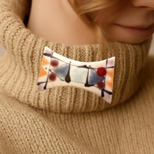 Extra Large Ceramic Vintage Brooch: Abstract Geometric Mid-Century Pin