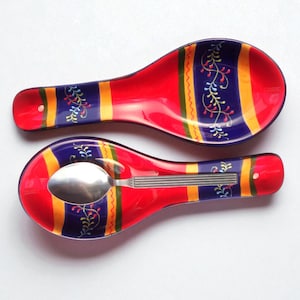 Handpainted Ceramic Spoon Rest: Spanish Floral Kitchen Decor, 27cm