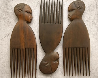 Ebony Afro Comb: 2000s Minimalist Style, Wide Tooth, Natural Wood Pick, Handmade Detangler,