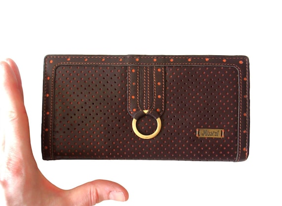 Vintage MUNDI Leather Wallet Clutch Brown Orange Perforated Large Multiple Card Slots 20x13cm Etsy