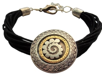 90s Aztec Charm Wrap Bracelet: Bohemian Gold & Silver Disk Jewelry
