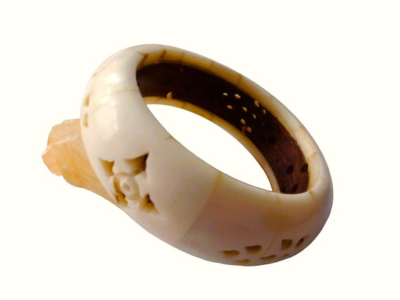 Vintage Boho Bangle Chunky Horn Bone Bracelet wit… - image 8