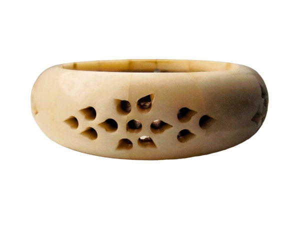 Vintage Boho Bangle Chunky Horn Bone Bracelet wit… - image 6