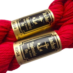 Ricamo in pura lana, filo rosso Anchor, punto arazzo, filato Fast Color, fibra di lana di pecora, gomitolo di lana vintage