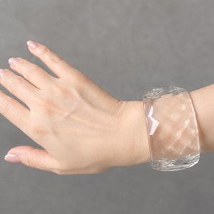Ice Cube Accessory Clear Acrylic Faceted Wide Bangle Bracelet Bold Minimalist Appeal