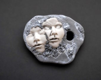 Cameo Terrazzo Dual Face Brooch • Sculptural Portrait Pin • Modern Wearable Art • UK Made
