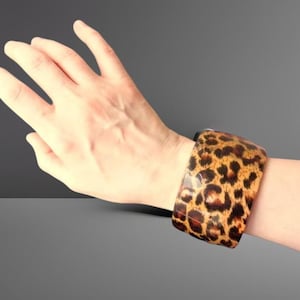 Vintage Leopard Print Lucite Bangle: Upcycled 70s Disco Cuff