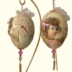 Handpainted Vintage Easter Egg: Boho Floral Decor with Gold Accents