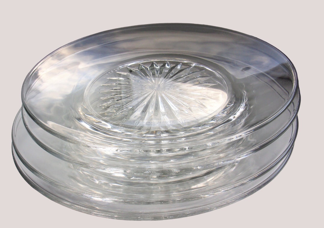 Vintage Side Plates Set Clear Glass Plate Set of 4 Cut Glass Etsy