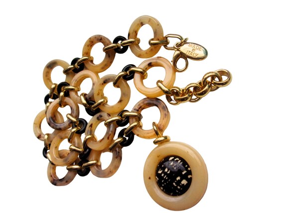 Art Deco Chain Link Pendant Necklace Faux Tortois… - image 9