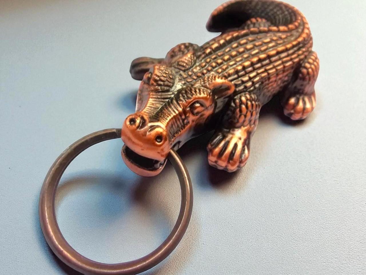Southern Comfort Keychain – 1980s Brass Crocodile, Whiskey Barware