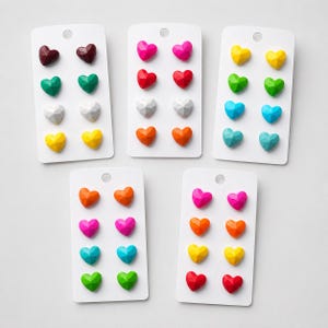 Heart Clay Stud Earrings Polymer Clay Pastel Studs Handmade UK, Pink & Yellow Pack