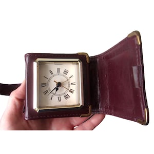 Vintage Alarm Clock, Retro Pocket Watch, Men's Leather Clock, Travel Clock Gift, 70s Travel Clock, Compact Travel Alarm Watch