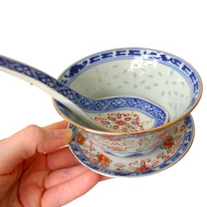 Elegant Vintage Porcelain soup set with Hand Painted Bowl, underplate, and spoon in Blue White China. This Ceramic Trio blends Traditional China aesthetics with Minimalist Chic and Châteaucore Style charm. A refined Elegant Gift and thoughtful Eco Vintage Gift, it suits collectors seeking Porcelain Tableware and unique Retro Kitchenware. Ideal as a Soup Bowl Set or Collectors Item for sustainable, stylish living.