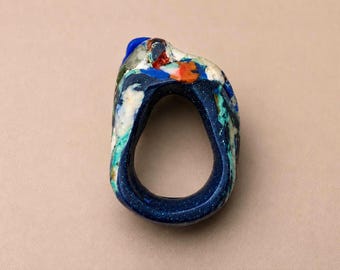 Architectural Statement Ring, Sculptural Terrazzo Dome Ring, Wearable Art, Contemporary Jewelry, UK Made, US Size 7.75