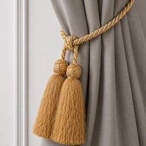 Sky Blue and Gold Cord Tiebacks Twisted Rope Curtain Holdbacks Silky Tassel Cozy Accent