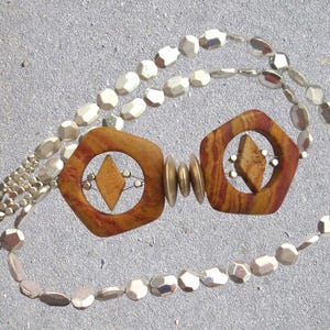 Artisan Necklace – Bauhaus Jewelry in Metallic Silver & Jasper, A Sculptural Piece with Art Deco Style, Geo Statement and Modern Boho Look