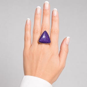 Rare Sugilite Triangle Ring Solid Sterling Metal Fine Mineral Rock Jewel Unique Orchid Violet Gemstone Magenta Stone Ring Solid Silver