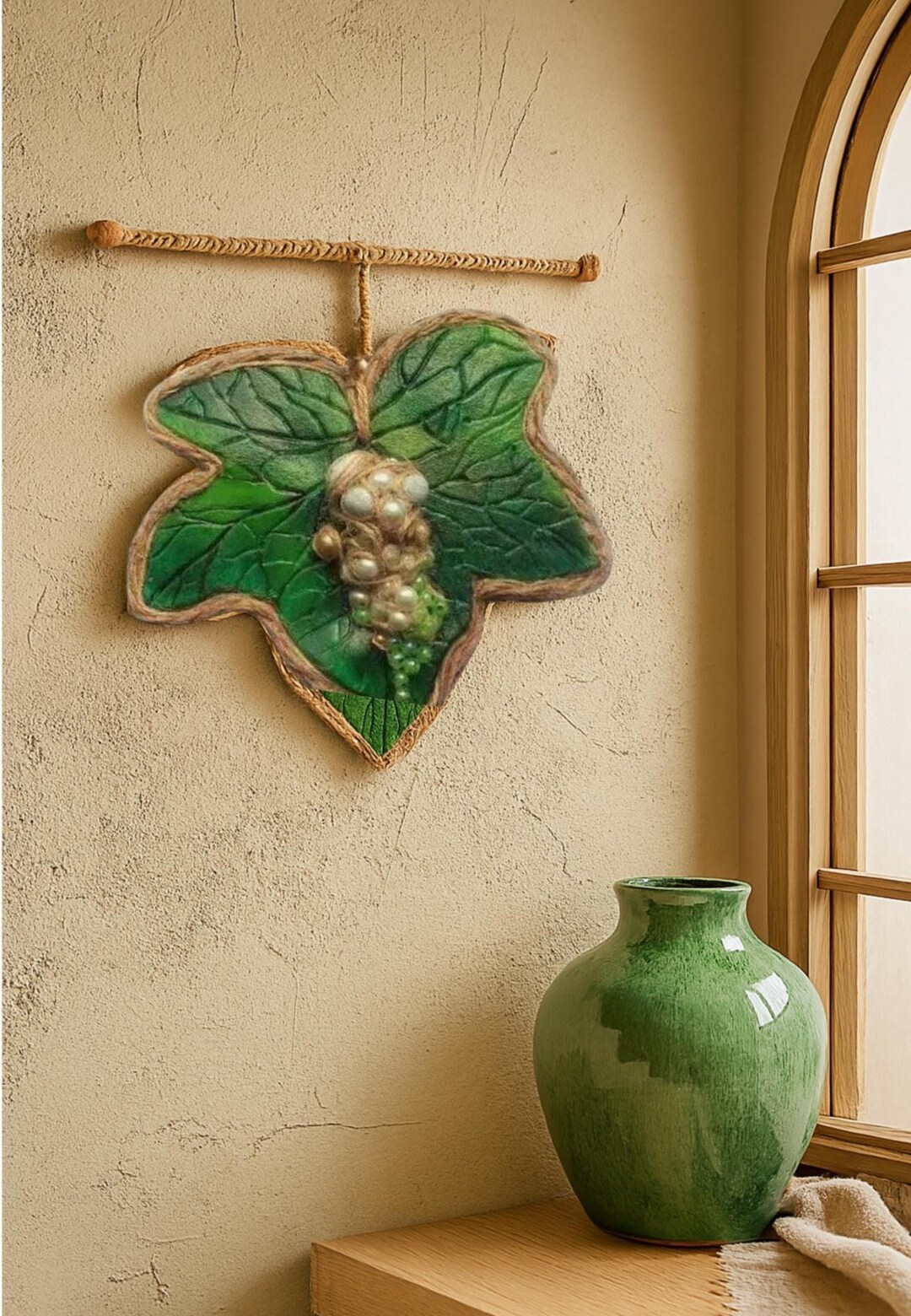 Fresh Look at Ivy Leaf Wall Hanging Botanical Rope Art Cottagecore Style Natural