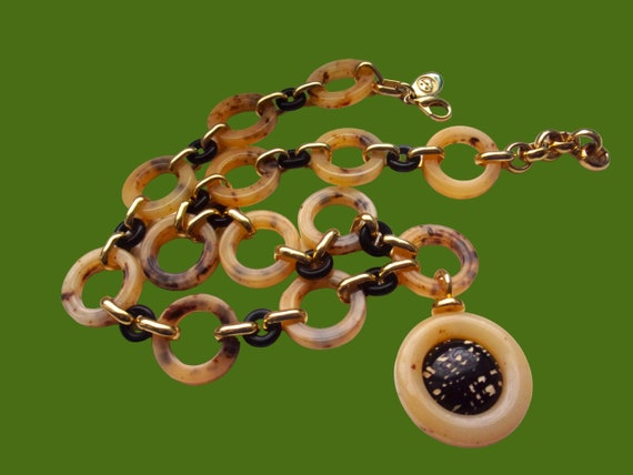 Art Deco Chain Link Pendant Necklace Faux Tortois… - image 6