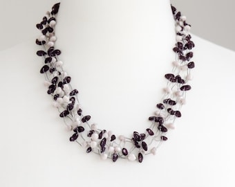 USA Boho Black White Multistrand Stone‑Look Choker Necklace