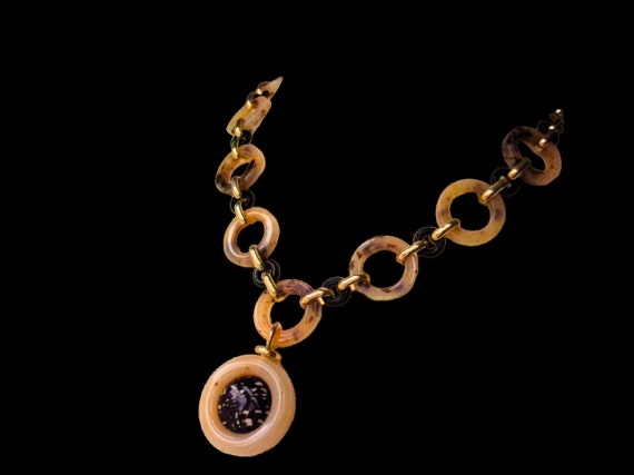 Art Deco Chain Link Pendant Necklace Faux Tortois… - image 8
