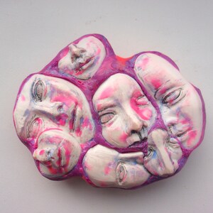 Large Surreal Multi‑Face Cameo Brooch • Sculptural Dreamcore Wearable Art Pin • UK Made