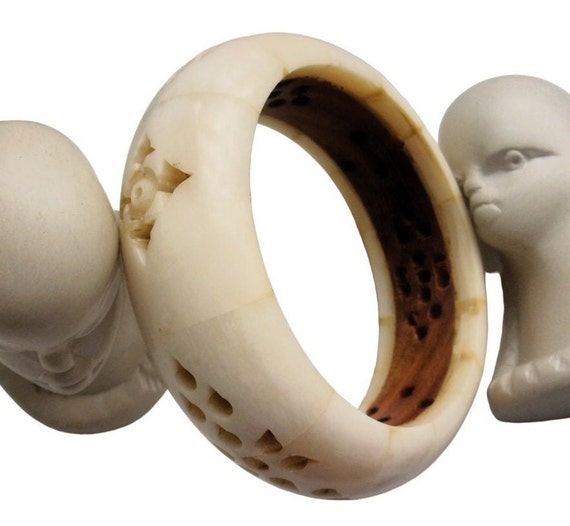 Vintage Boho Bangle Chunky Horn Bone Bracelet wit… - image 10