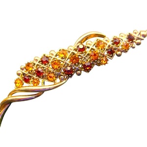 Vintage Gold Corn Brooch: Crystal Statement Pin, Mid-Century Style