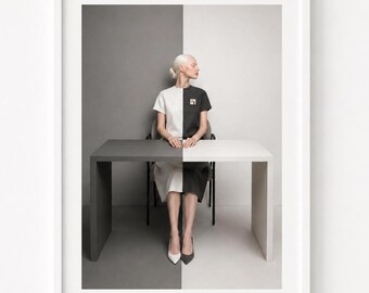 Minimalist Monochrome Art Print Modern Japandi Wall Décor Black and White Geometric Conceptual Poster