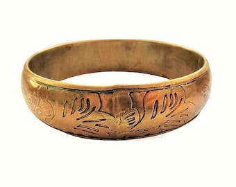 Bracelet jonc floral en laiton vintage des années 80 - Bracelet empilable bohème chic