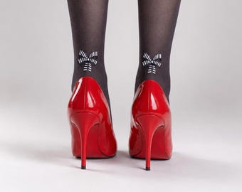 Sheer Black Bow Tights – Handmade Vintage Y2K Legwear, Coquette & Lolita Style