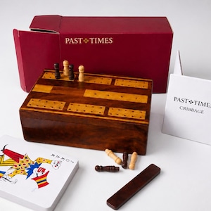 Vintage Wooden Cribbage Set, Past Times England, Premium Wood Travel Game, Cabin Decor, Unique Guy Gift, 1990s NOS Crib Board