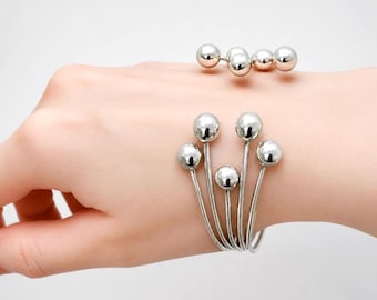 Brutalist Sterling Silver Cuff Bracelet – Sculptural Multi‑Wire Modernist Bangle