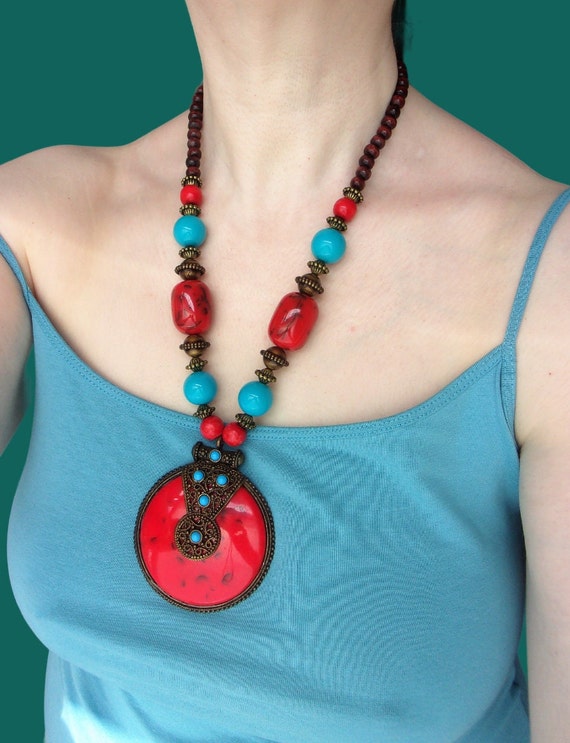 Boho Moroccan Tribal Beads Necklace Berber Exotic… - image 1