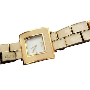 Vintage Art Deco Ladies Watch - Cream Enamel Dial, Gold Accents, Rare Collectible, Elegant Luxury Timepiece Gift