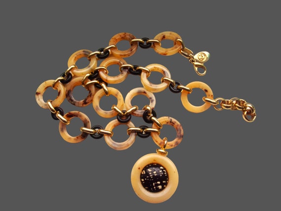 Art Deco Chain Link Pendant Necklace Faux Tortois… - image 7